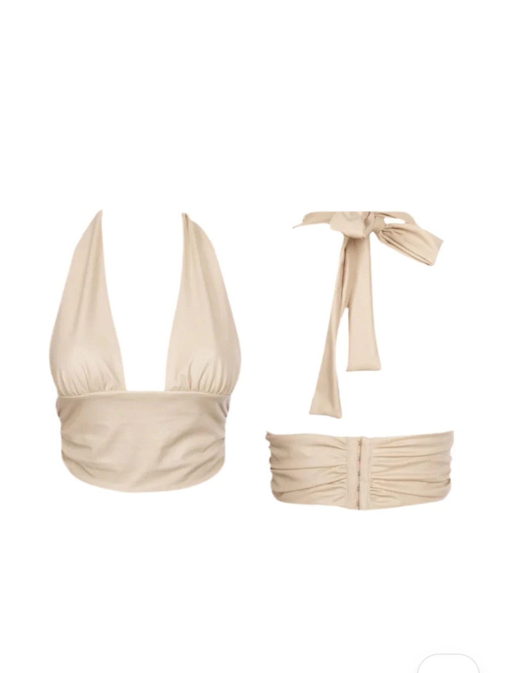 Beige Halter Bikini Top and Strap Set - Women Swim Bikini